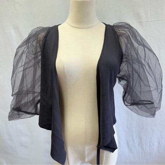 Zara organza statement puff sleeve knit cropped wrap top size large NWT - Picture 15 of 16